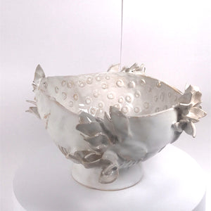 Bowl "With Flowers white"ceramic hand- made Art by Asia Terek