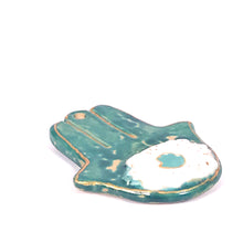 Load image into Gallery viewer, 7. Hamsa Lucky Talisman( shaped like a hand) ceramic hand- made Art by Asia Terek
