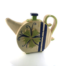 Load image into Gallery viewer, Teapot with green flower ceramic hand-made Art by Asia Terek
