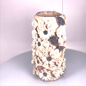 1. White vase" With golden leaves" ceramic hand-made Art by Asia Terek