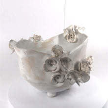 Load image into Gallery viewer, Bowl  on small legs with flowers white &quot;Genrietta&quot; ceramic hand-made Art by Asia Terek
