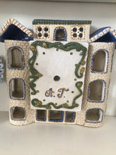 Load image into Gallery viewer, Wall Watch  ,,House whit balconies&quot; ceramic hand- made Art by Asia Terek
