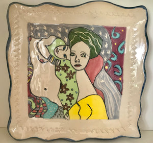 Decorative Plate "With a pattern under Gustav Klimt" ceramic hand-made Art by Asia Terek