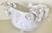 Load image into Gallery viewer, Bowl  on small legs with flowers white &quot;Genrietta&quot; ceramic hand-made Art by Asia Terek
