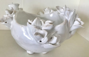 Bowl with flowers "Anemona" white  ceramic hand-made Art by Asia Terek