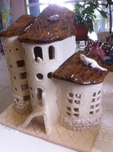 Load image into Gallery viewer, Ceramic Castle &quot; House with Cats&quot; Candle Holder ceramic hand-made Art by Asia Terek
